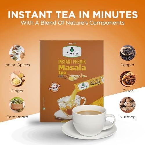 APSARA Instant Tea Premix Masala Chai 36 Sachets | Ready To Drink, Masala Tea Powder | Masala Chai Enriched With 100% Natural Ingredients - Ginger, Cardamom, Black Pepper, Clove, Cinnamon and Nutmeg