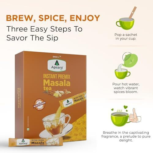 APSARA Instant Tea Premix Masala Chai 36 Sachets | Ready To Drink, Masala Tea Powder | Masala Chai Enriched With 100% Natural Ingredients - Ginger, Cardamom, Black Pepper, Clove, Cinnamon and Nutmeg