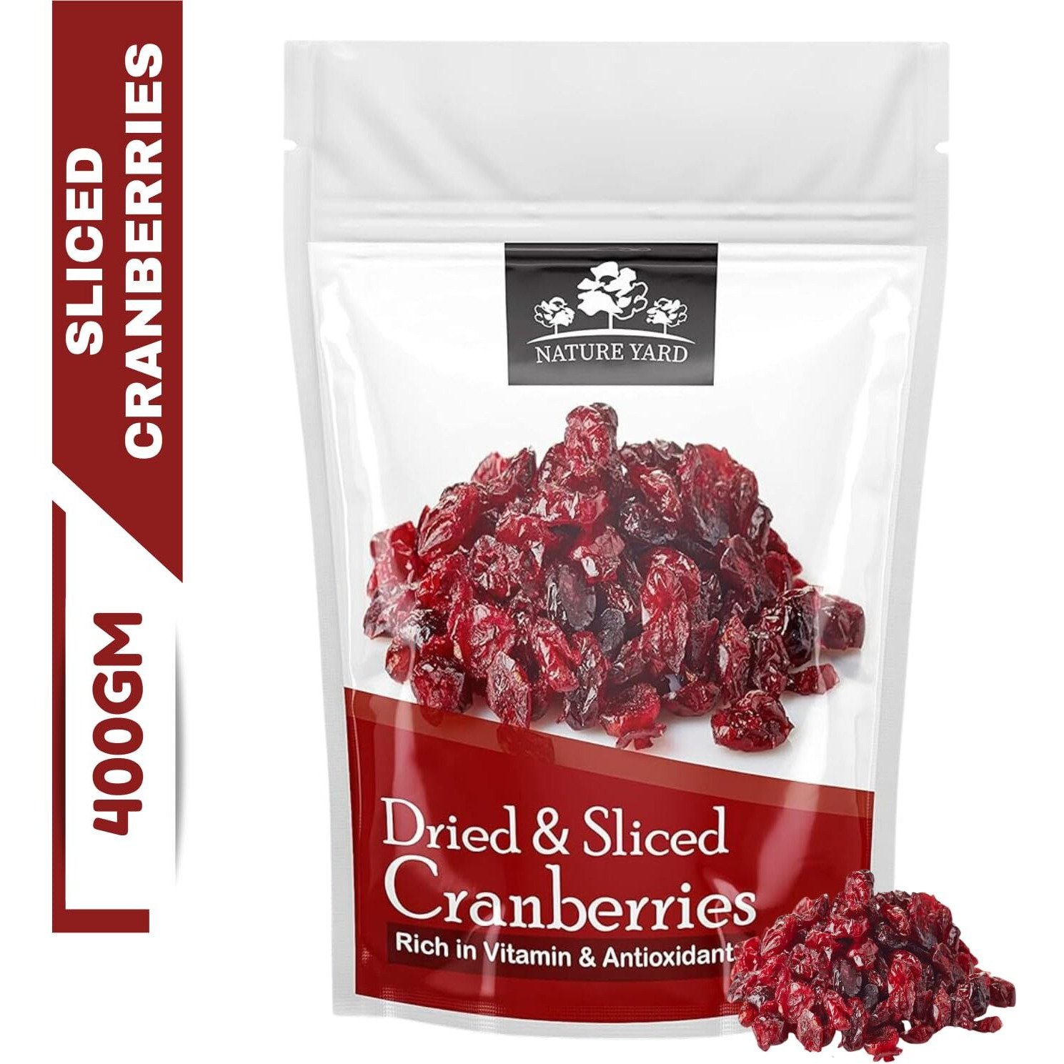 NATURE YARD Dried Cranberry dry fruit - 400 Gm - Naturally Dehydrated Real Sliced Cranberries