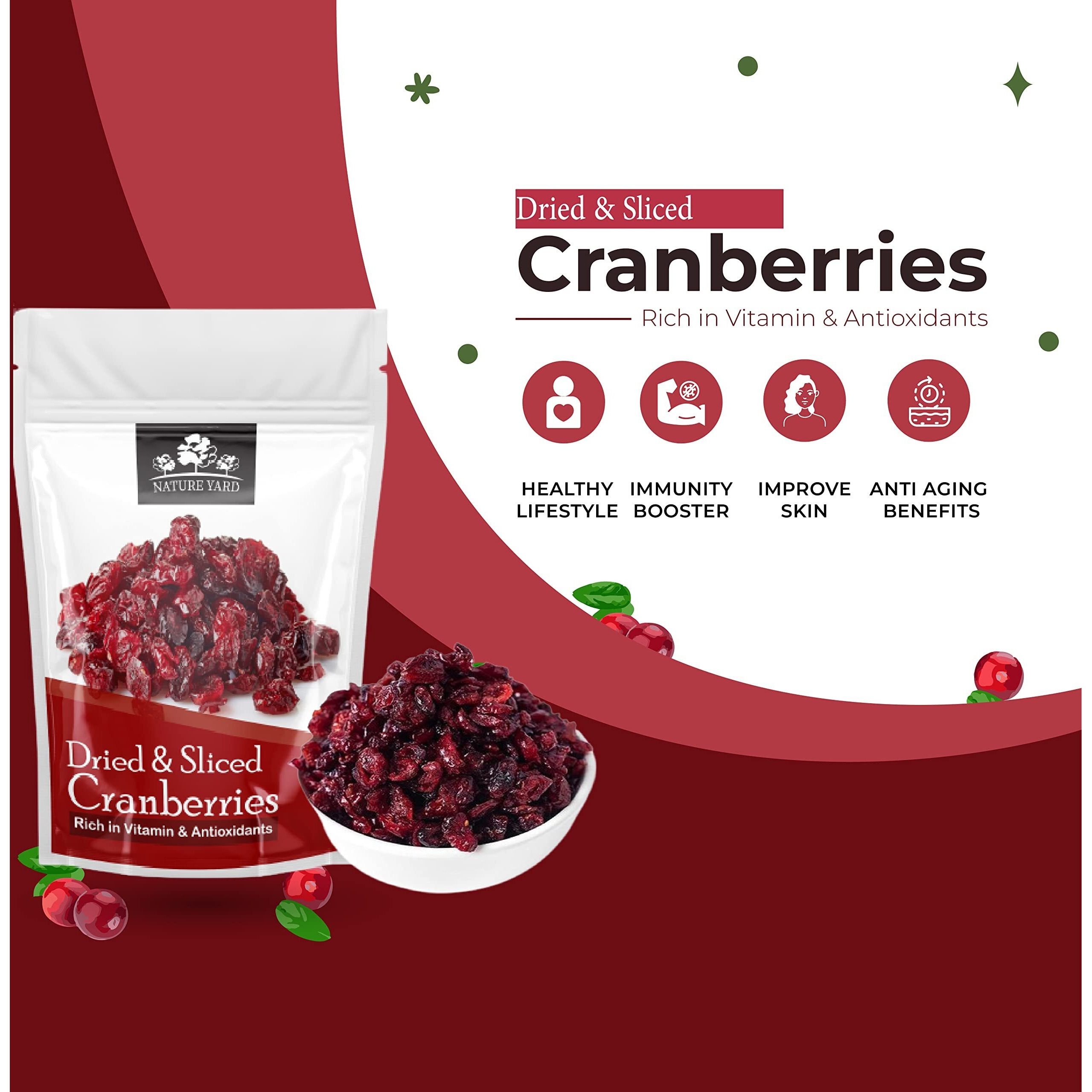 NATURE YARD Dried Cranberry dry fruit - 400 Gm - Naturally Dehydrated Real Sliced Cranberries