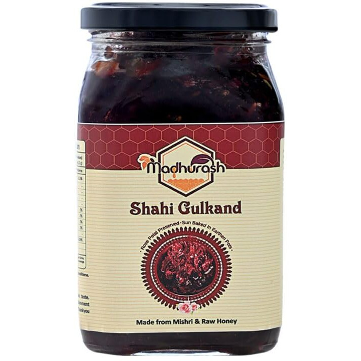 Madhurash Gulkand Glass Jar|Shahi Gulkand|Rose Petal Jam|Made Traditionally With Pravalpishthi,Organic Certifide Farms Rose Petals & Litchi Honey|No Refind Sugar-Made With Dhaga Mishri 450Gm Pack