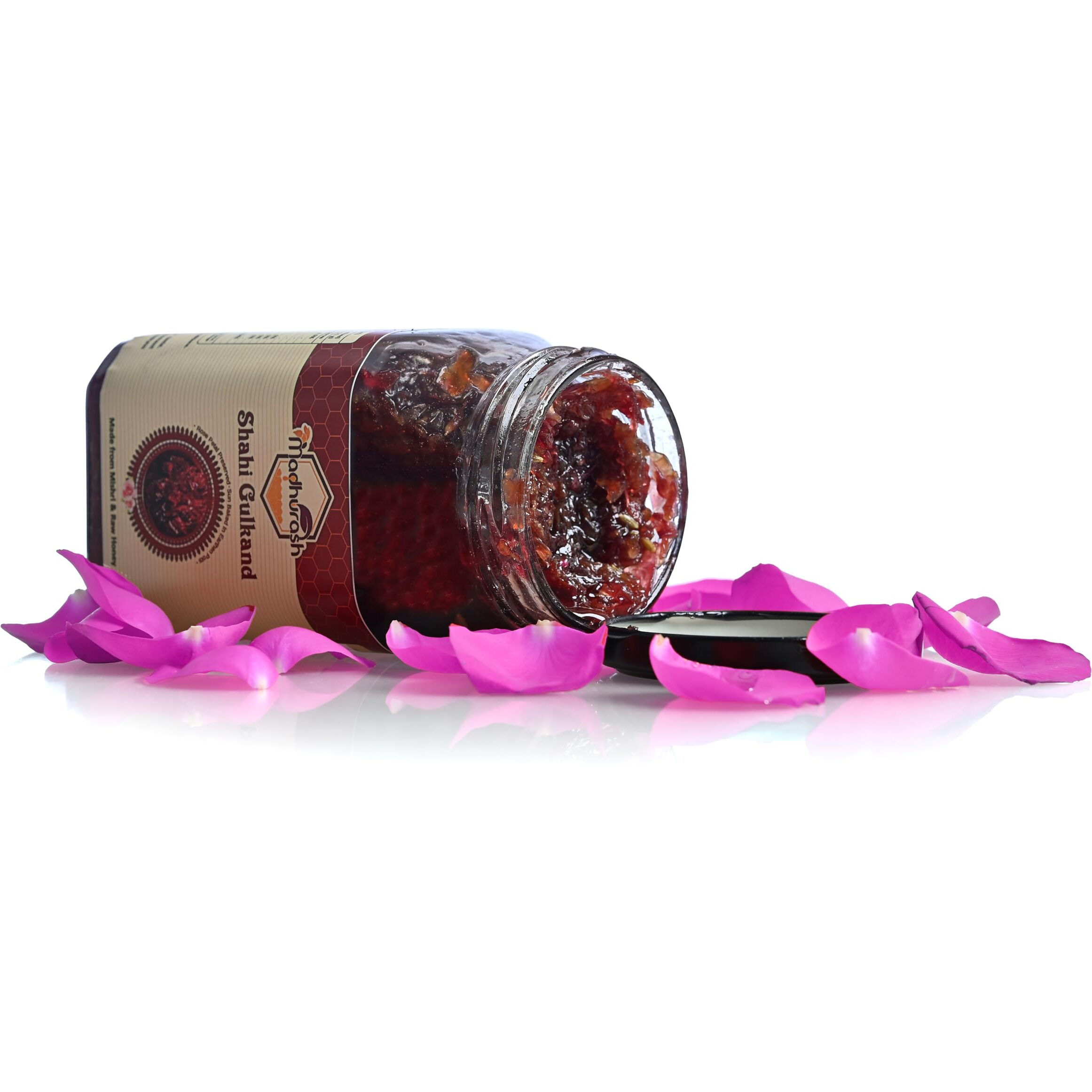 Madhurash Gulkand Glass Jar|Shahi Gulkand|Rose Petal Jam|Made Traditionally With Pravalpishthi,Organic Certifide Farms Rose Petals & Litchi Honey|No Refind Sugar-Made With Dhaga Mishri 450Gm Pack