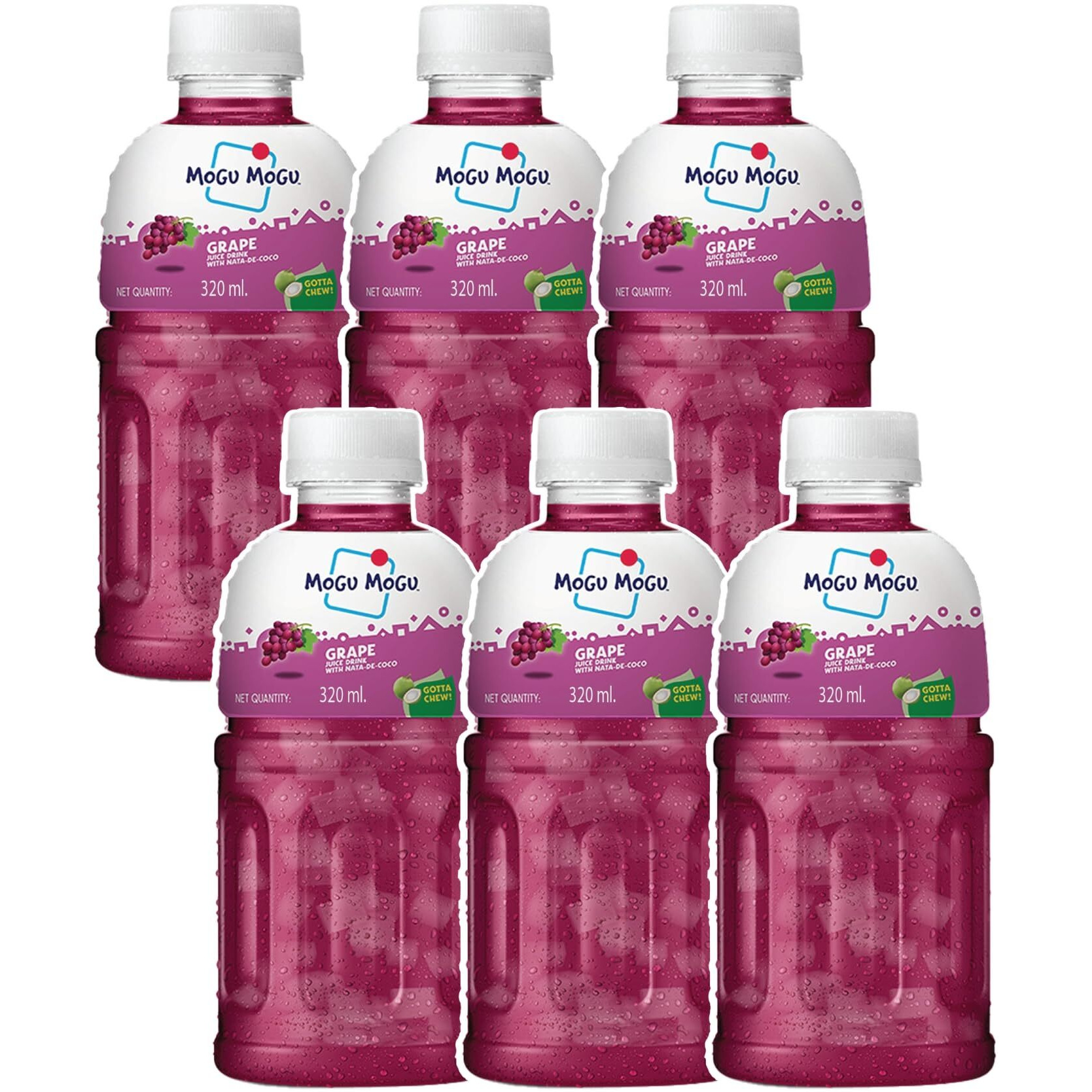 Mogu Mogu Grape Juice with 25% NATA De Coco | Energy Booster Drink | Full of Fruit Fibres | No Added Preservatives and Colours -320ml (Pack of 6)