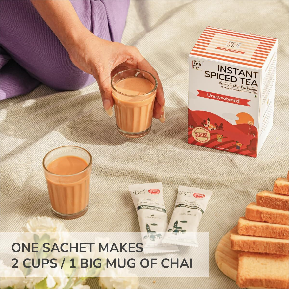 TeaFit Premium Zero Sugar Instant Masala Tea Monthly Pack of 30 Sachets (420gm) | Masala Tea Premix | Diabetic Friendly | Instant Milk Tea Premix | Ready to Drink | Instant Tea Premix | Tea Powder