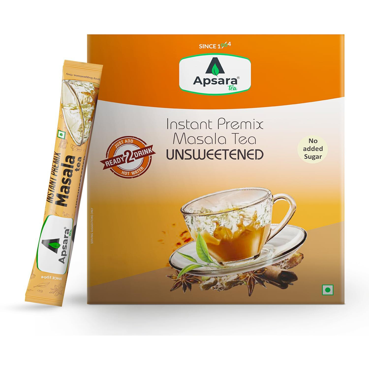 APSARA Instant Tea Premix Unsweetened Masala Tea 36 Sachets|Ready To Drink Tea With No Added Sugar|Enriched with Ginger, Cardamom, Pepper and Indain Spices, Sugar Free Masala Chai, 550 gram