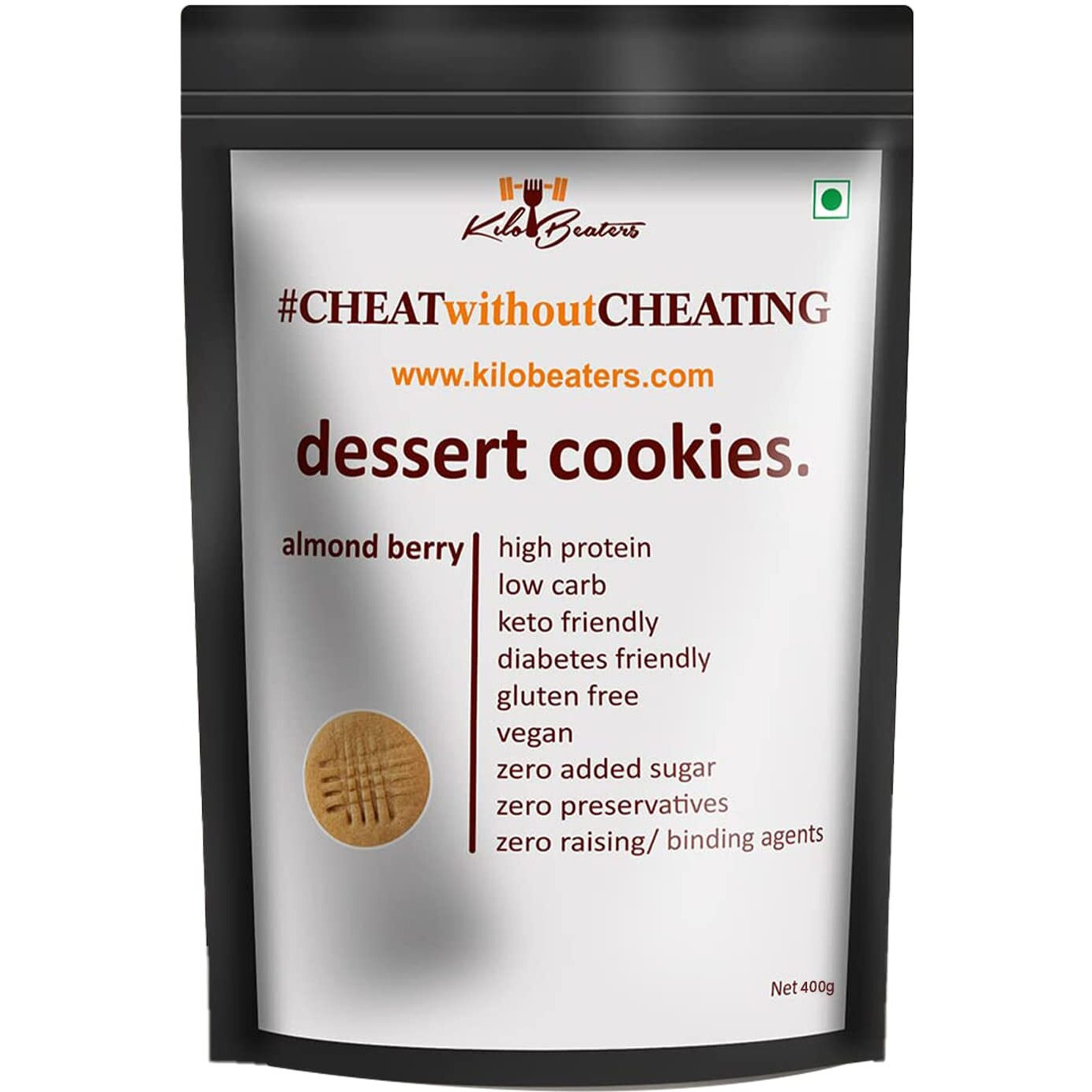 KILOBEATERS Keto Friendly Whole Almond Berry Dessert Cookies Biscuits Snacks For Diet, With Sugar Free, No Maida, Zero Sugar & Zero Preservatives, 400G - (Pack Of 1)