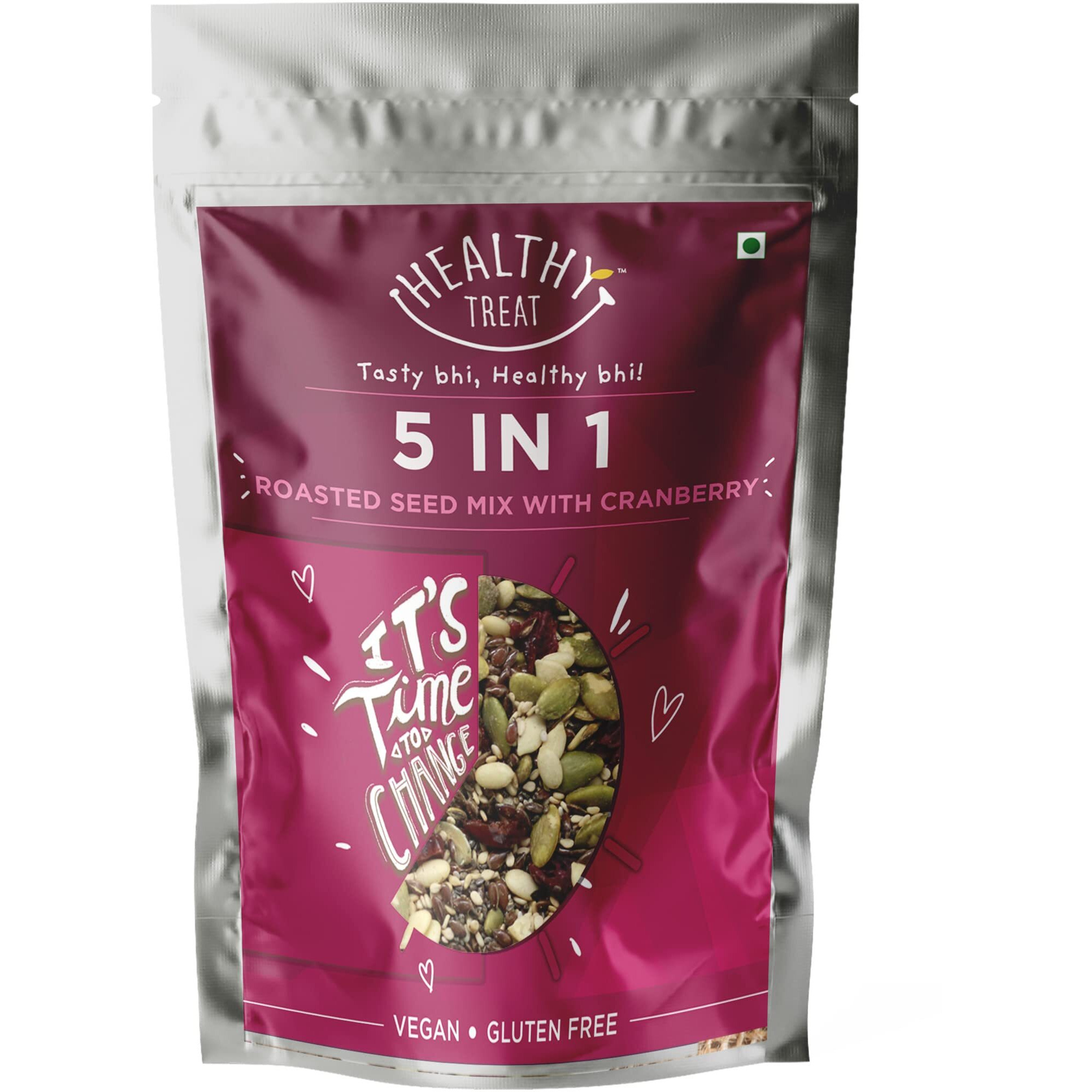 Healthy Treat Roasted 5 in 1 Super Seeds Mix with Cranberry 400 gm | Trail Mix | Seeds Mix | Roasted Seeds Mix for eating | A blend of Pumpkin seeds, Flax seeds, Watermelon seeds, Chia seeds, Sesame seeds & Dried Cranberries | Mixed Seeds for Weight Loss | Healthy Diet Snacks