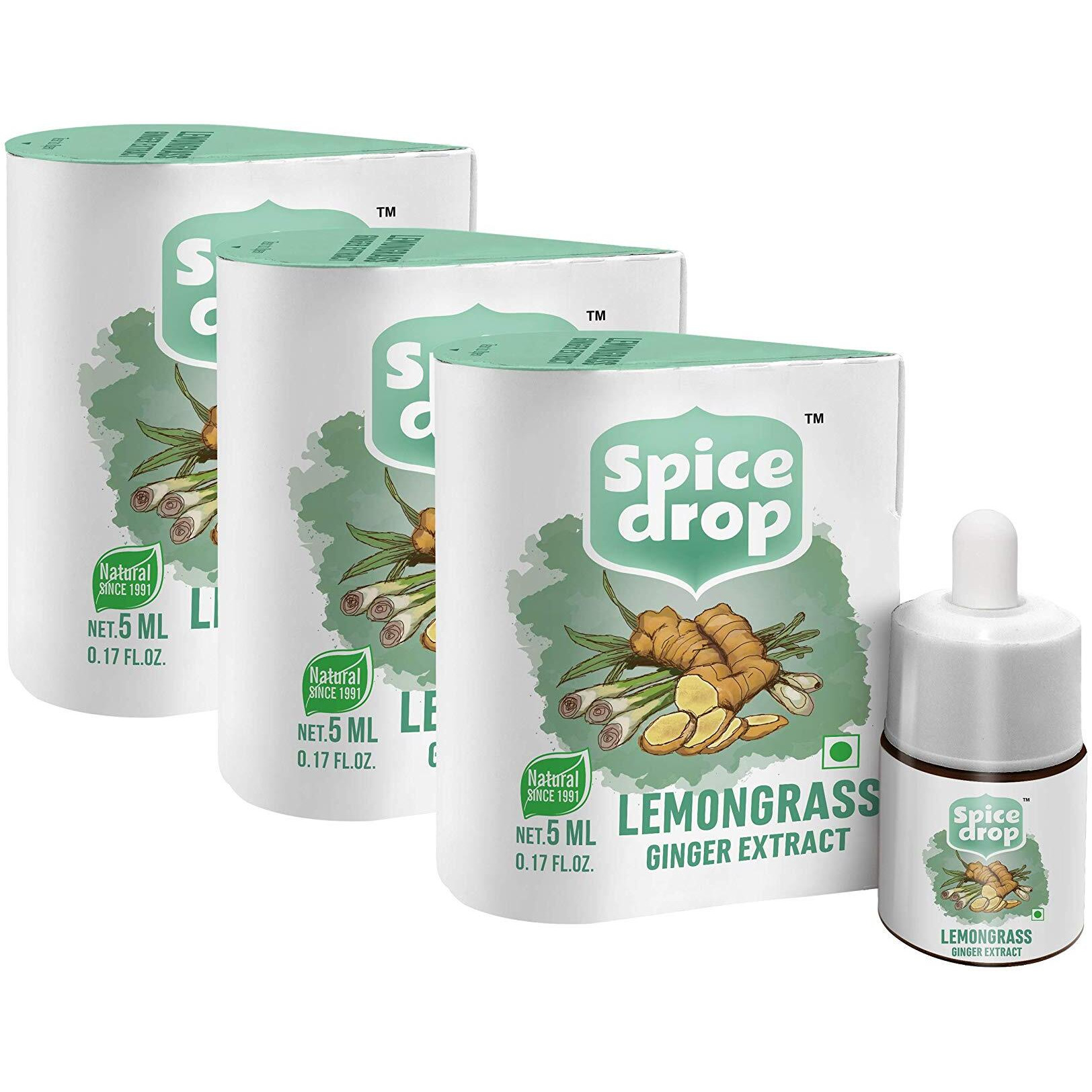 Spice Drop Lemongrass Ginger Natural Extract | for Tea, Soups, Shakes and Beverages | 5 ml ( Pack of 3 x 180 Drops)