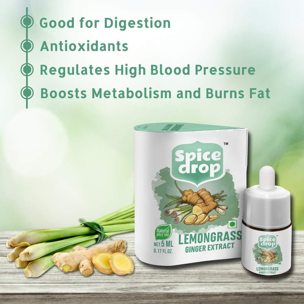 Spice Drop Lemongrass Ginger Natural Extract | for Tea, Soups, Shakes and Beverages | 5 ml ( Pack of 3 x 180 Drops)