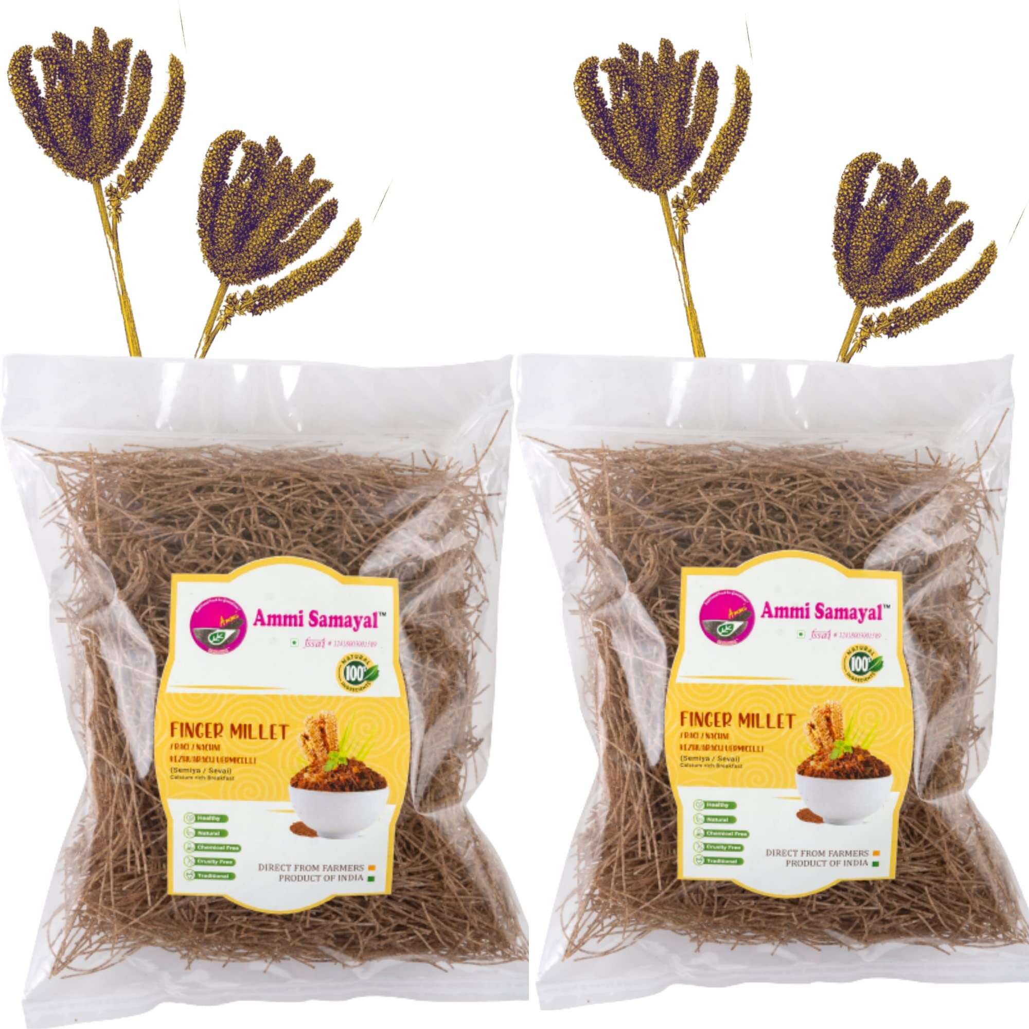 Ammi Samayal Ragi Vermicelli (Semia)|Semiya Rich In Dietary Fiber,Calcium & Iron|Premium & Organic Breakfast|South Indian Flavor|Tasty Meal|Good Diet For Weight Loss|Pack 2,350 Grams,Gluten Free