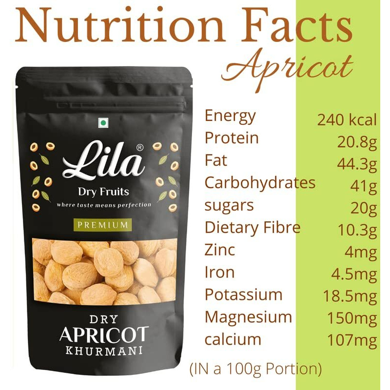 LILA DRY FRUITS Dried Premium Afghani Apricots 200 Gram | Vegan, Sun Dried Apricots | Gluten Free & Sodium Free | Add In Your Healthy Recipes | Dry Fruit