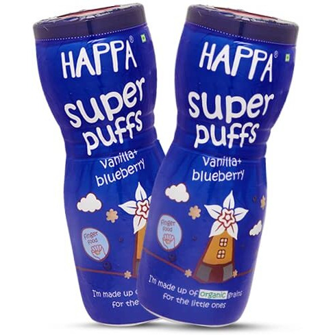 Happa Organic Multigrain Vanilla & Blueberry Melts Teething Puffs | Nutritious, Organic Baby Food and Snacks | No Artificial Flavours | Not Fried | No Rice Bran Oil | Happa Promise | Pack of 2