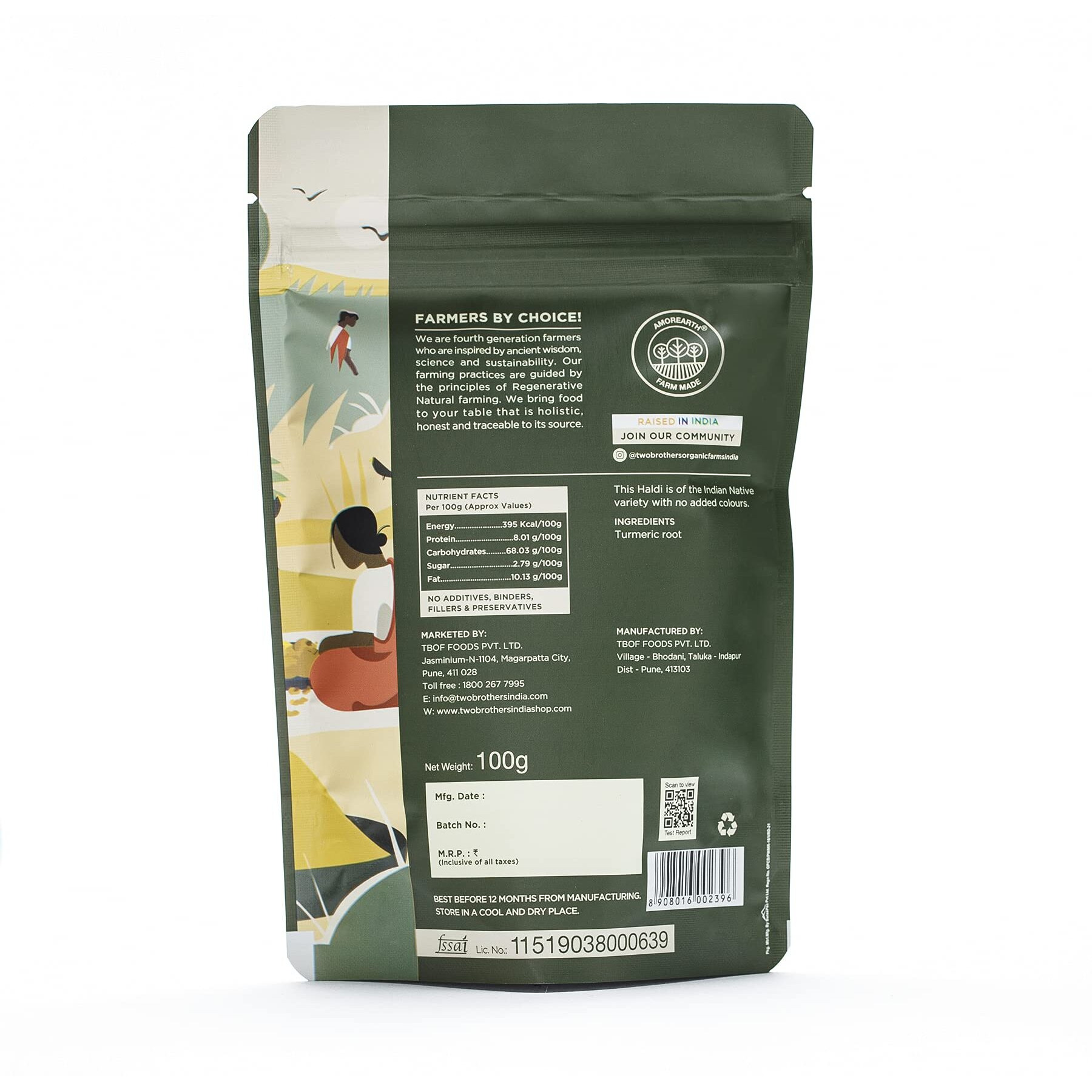 Two Brothers Organic Farms Organic Turmeric, Haldi Stone Grinded (100gms)