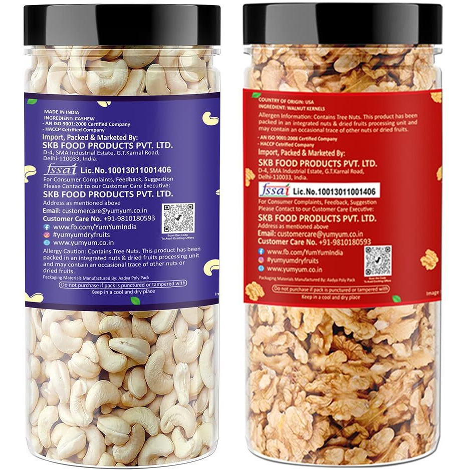 Raghbat Dry Fruits 500g Combo Pack - Cashew 250g, Akhrot Giri 250g Jar Each - Cashew, Walnuts