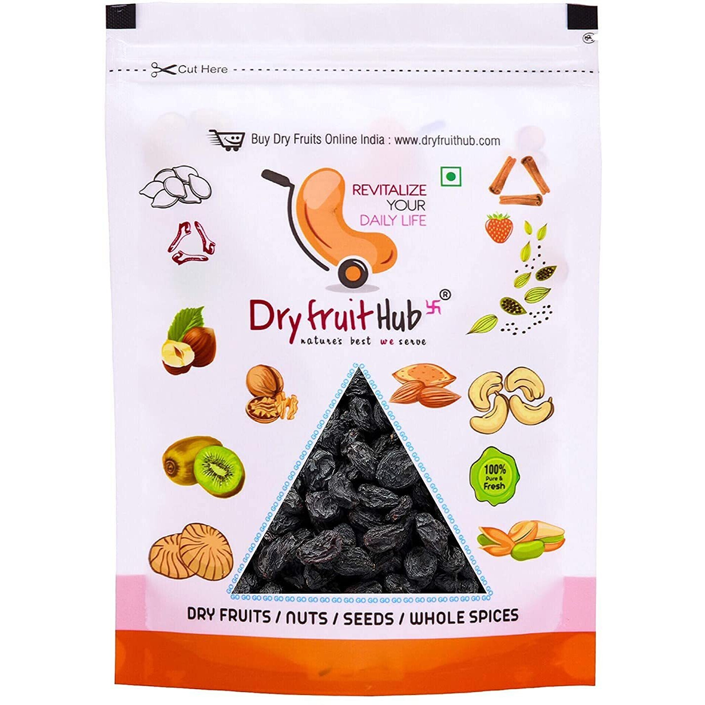Dry Fruit Hub Black Raisins with Seed 250gm,Seeded Black kismis,Afghan Black Raisins, Kali Kishmish With Seeds (Black Raisins With Seeds-250gm)