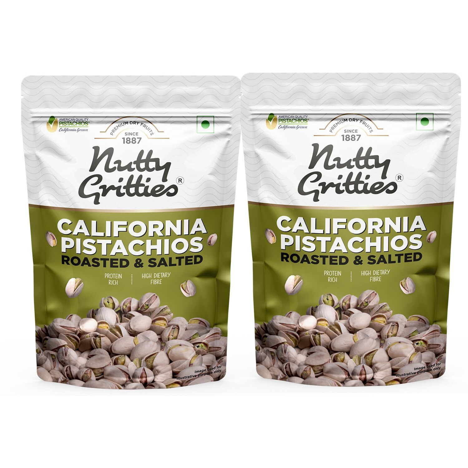 Nutty Gritties Premium California Roasted Pistachios 400g | Pista Lightly Salted, Dry Roasted, Non Fried, Zero Oil, Crunchy Healthy Snack (PACK OF 2)