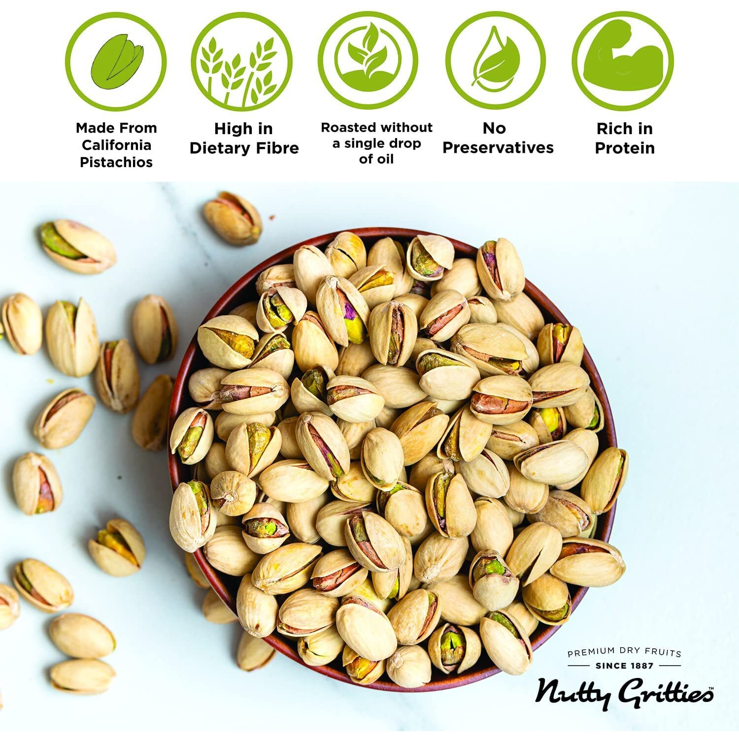 Nutty Gritties Premium California Roasted Pistachios 400g | Pista Lightly Salted, Dry Roasted, Non Fried, Zero Oil, Crunchy Healthy Snack (PACK OF 2)