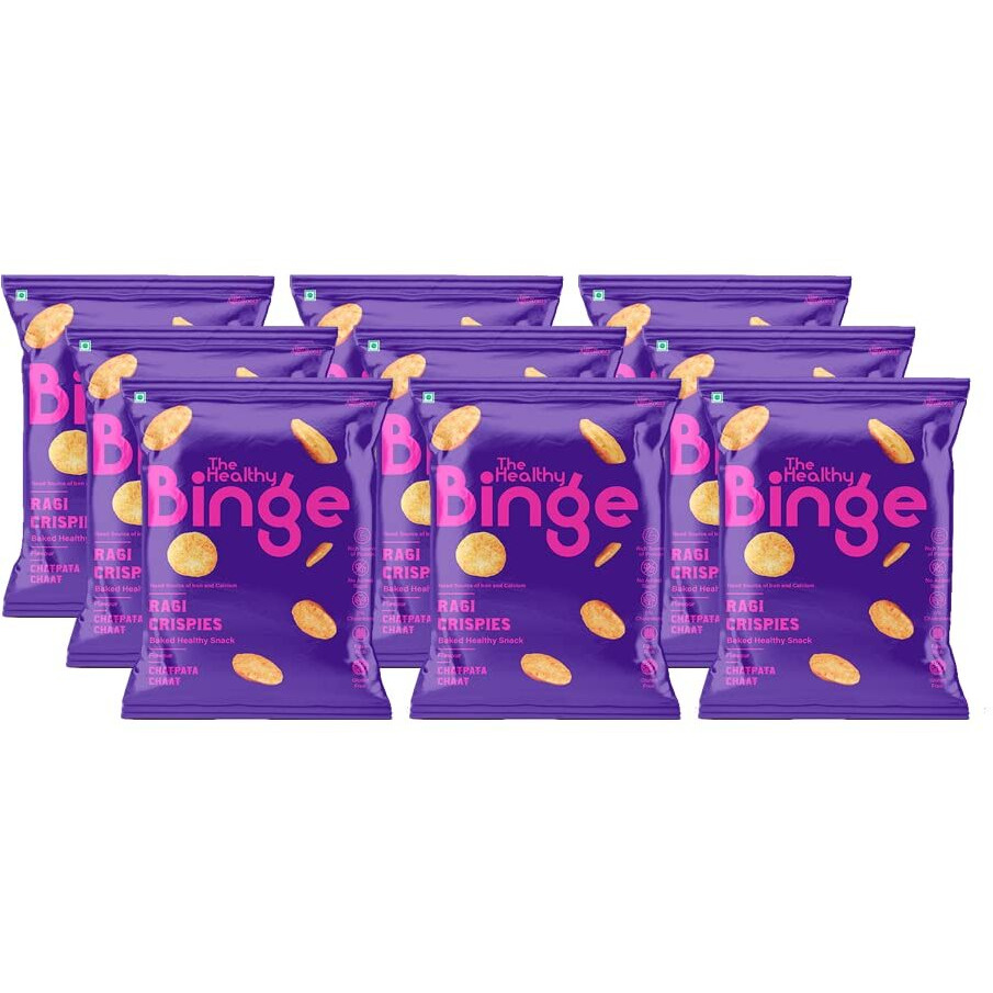 The Healthy Binge Ragi Crispies Baked Chips Snacks | Healthy snacks for kids and adults | Chatpata Chaat Flavour |Protein | Gluten Free -Free | 0% Cholesterol | Pack of 9 (40 Gm X 9)