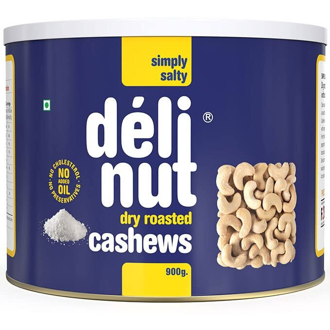 Delinut Dry Roasted Cashews | Plain and Flavoured Cashews (Salted, 900 gm)