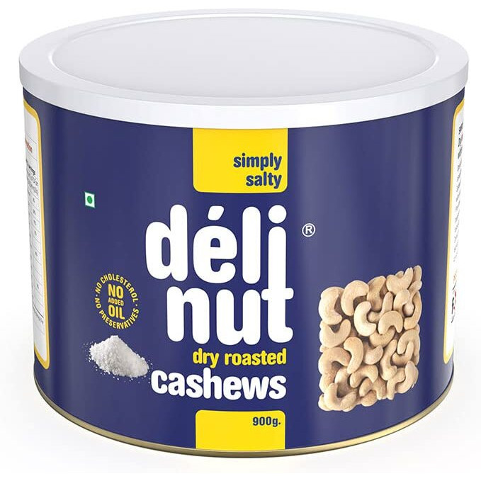 Delinut Dry Roasted Cashews | Plain and Flavoured Cashews (Salted, 900 gm)