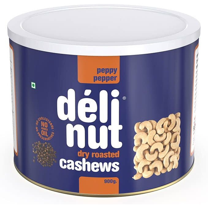 Delinut Dry Roasted Cashews | Plain and Flavoured Cashews (Pepper, 900 gm)