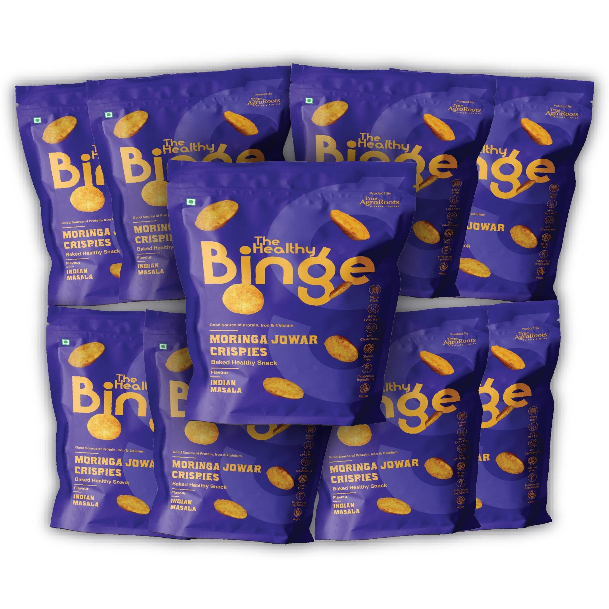 The Healthy Binge | Baked Snacks | Moringa Jowar Chips | Protein & Fibre Rich | No Added sugars| 0% Cholesterol | Indian Masala Flavour | PACK of 9 (40 gm x 9)