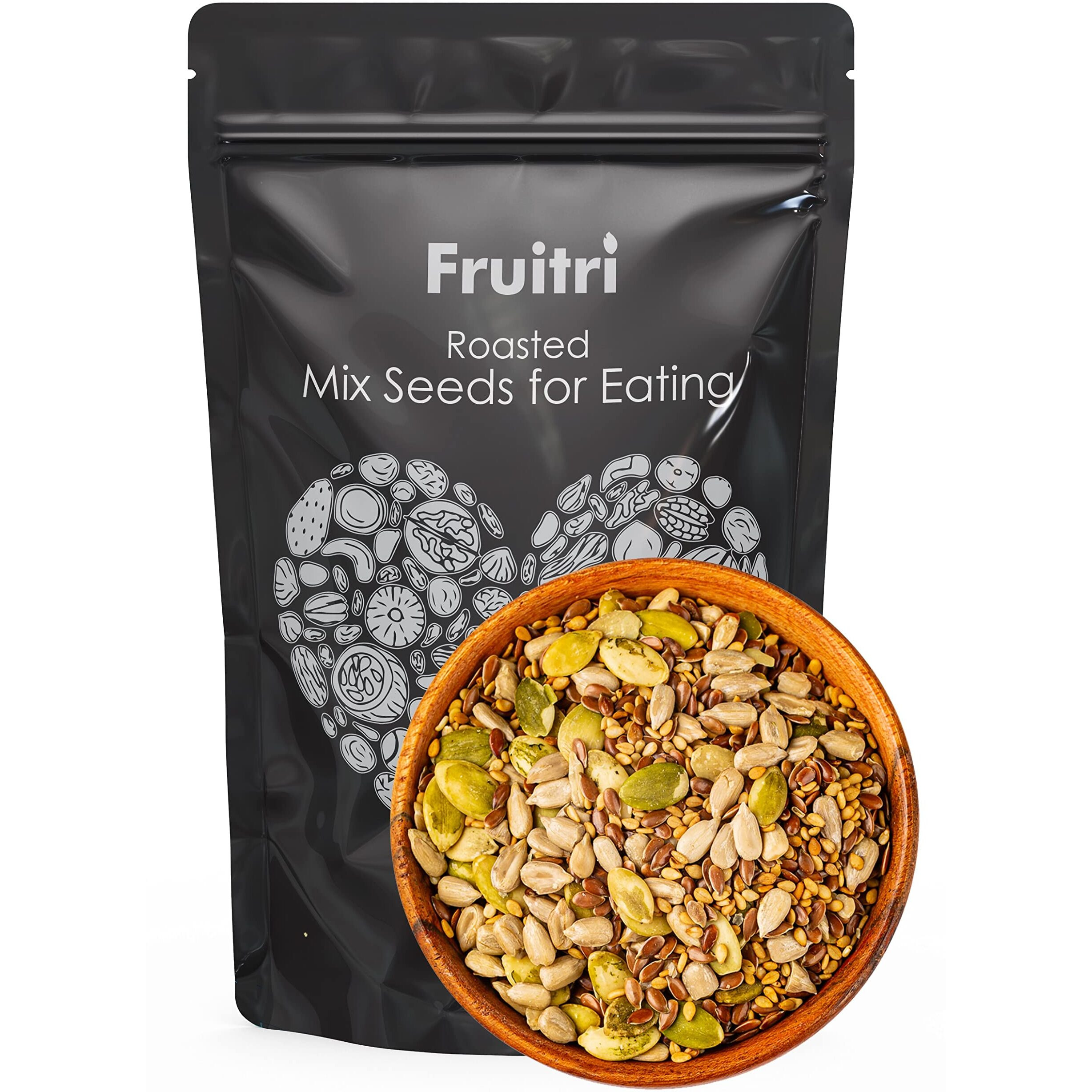 Fruitri Roasted Mix Seeds for Eating - 800g, Healthy Snacks with Flax Seeds, Chia Seeds, Sunflower Seeds, Watermelon Seeds, Pumpkin Seeds, and Sesame Seeds - roasted seeds mix for eating, diet snacks
