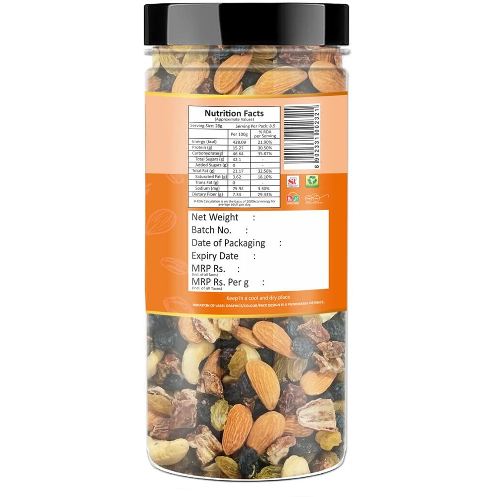 Raghbat Panchmeva 250g I Healthy Trail Mix | Mixed Nuts Healthy Snacks | Almonds Cashews,Green & Black Raisins, Dates | Dry Fruits | Ready to Eat