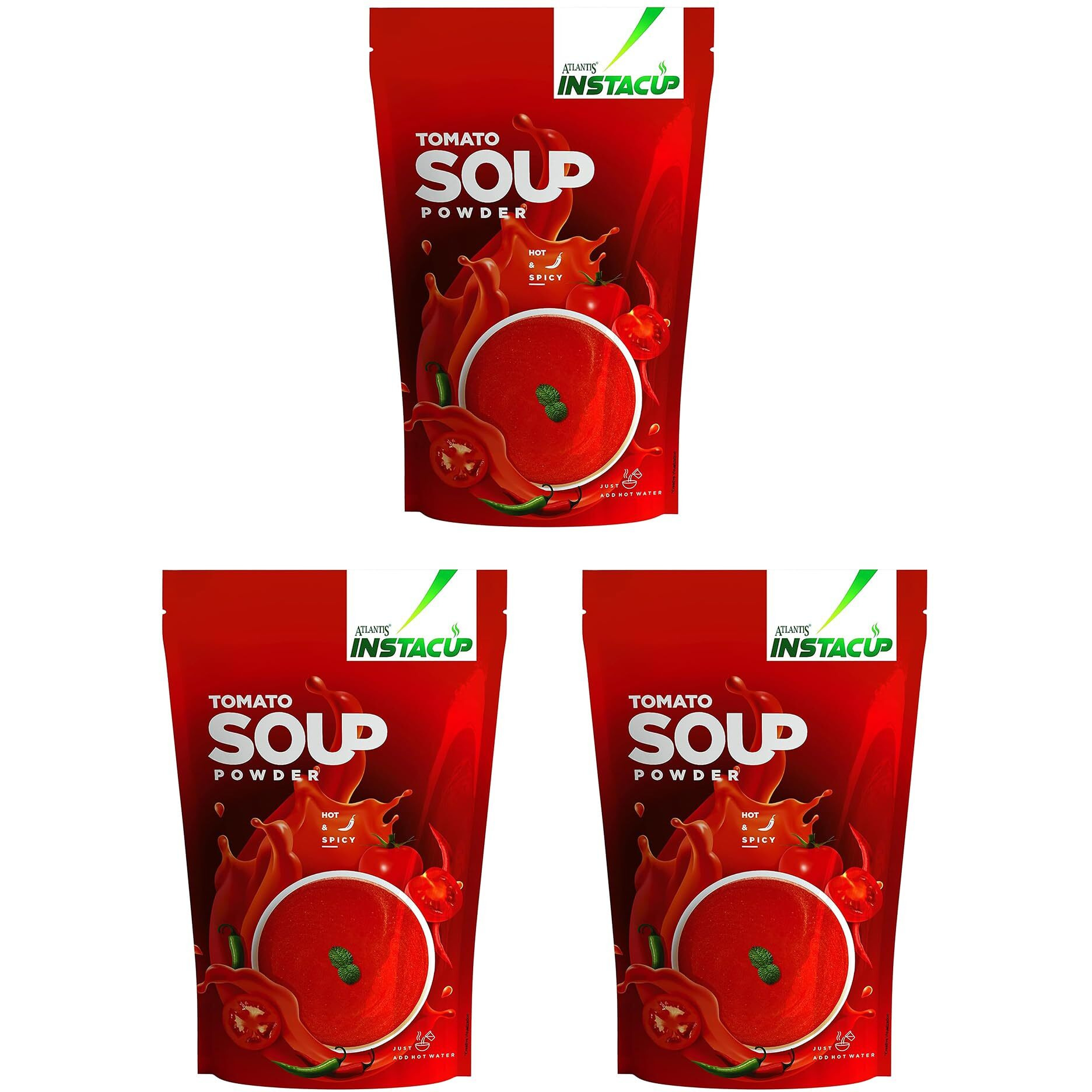 Atlantis InstaCup Hot and Spicy Tomato Soup Premix Powder One Pouch 500 gms-Pack Of 3 1.5 Kg