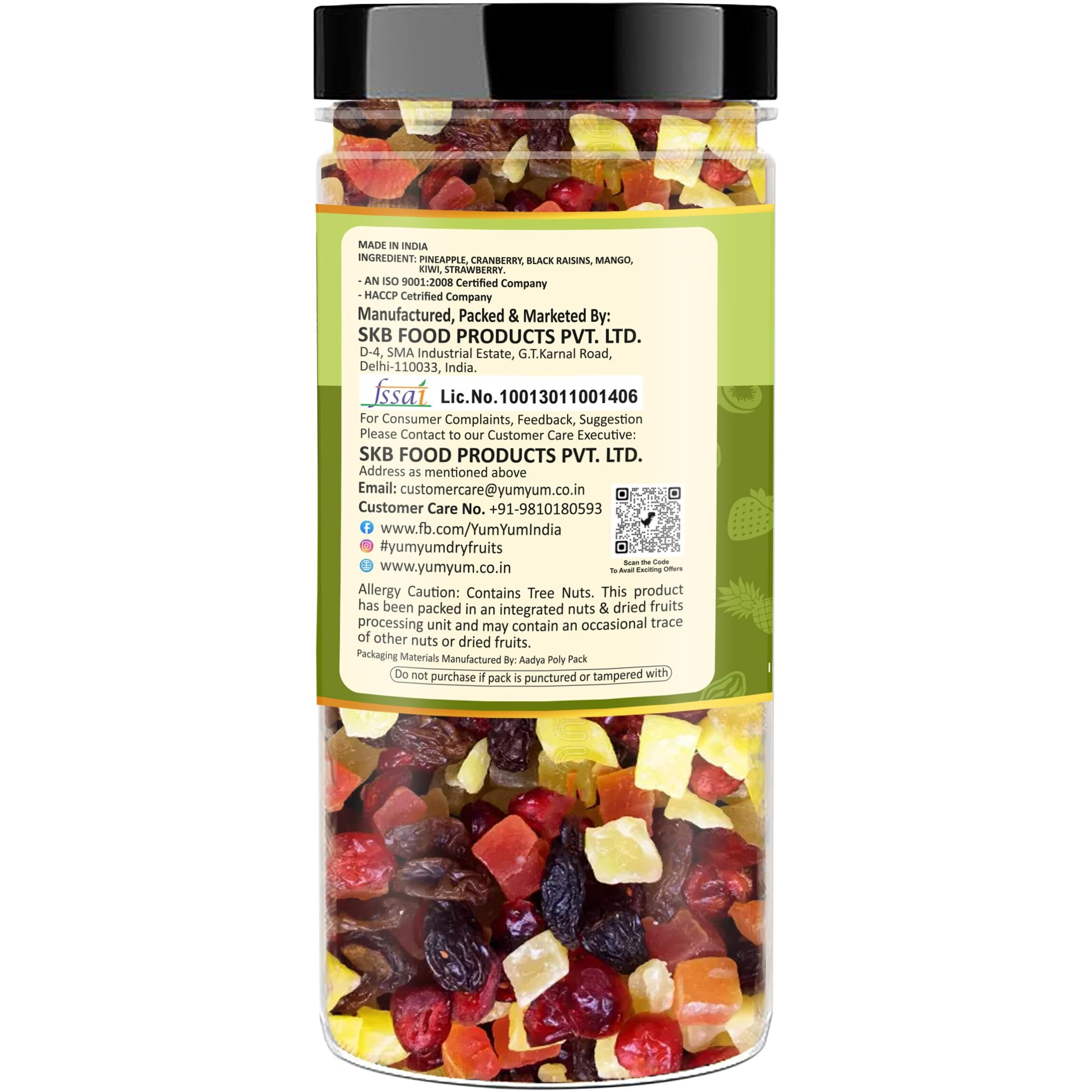 Raghbat Premium 6 In 1 Mix Fruits 250 Gram Jar | Mixed Fruits | Dried Fruits | Pineapple | Cranberry | Black Raisins | Mango | Kiwi | Strawberry | Nutritious Snack | Ready To Eat