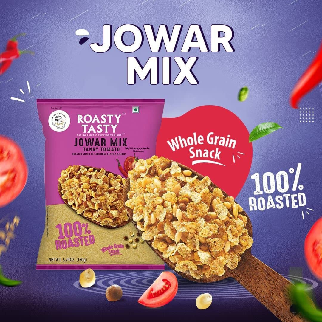 Roasty Tasty Roasted Snack of Jowar Mix, Lentils And Seeds Millet Snacks -Sorghum (Jowar) Flakes, Bengal Gram (Chana Dal), Red Lentil (Masoor) Value Pack - 400g (Pack of 2 200g each) | Export Quality | Gluten Free Snacks | Healthy Diet Snacks