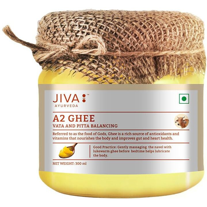 Jiva A2 Gir Desi Cow Ghee 300gm (Pack of 2) | Pure Desi Ghee | Bilona Curd Churned | Grass-fed Cultured Ghee | Pure, Natural, Healthy | Glass Jar