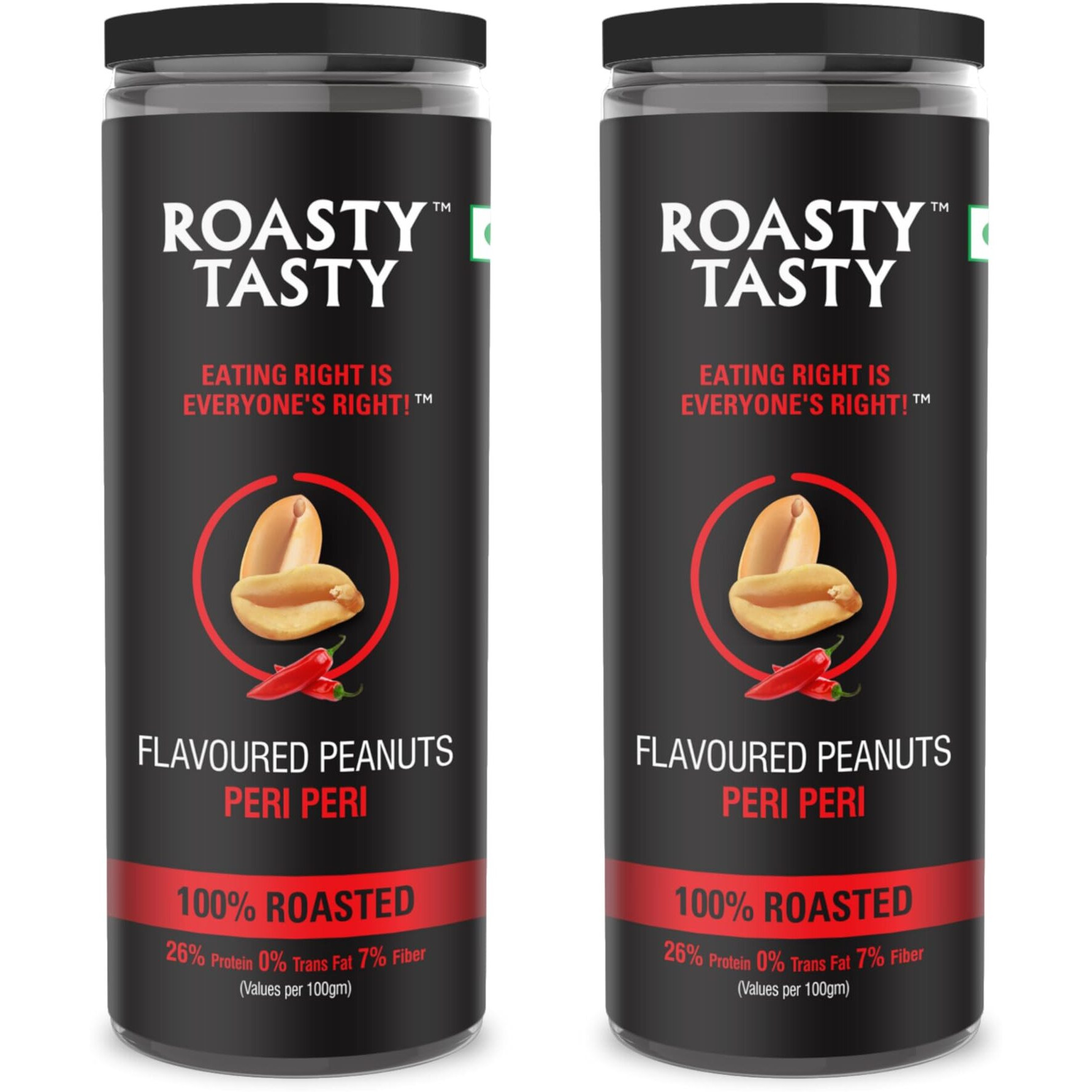 Roasty Tasty Premium Peri Peri Flavour Roasted Peanuts | Healthy Snacks | Rich in Protein & Fibre | Roasted, Not Fried Snacks | Healthy Food | Gluten Free, Zero Cholesterol | Namkeen Peanuts | Crunchy Masala Peanuts | Pack of 2 (150g each)