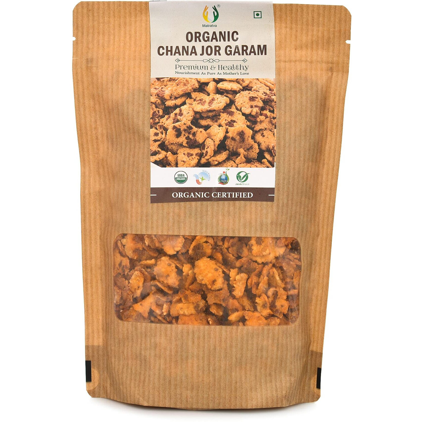 Matratva Organic Chana JOR Garam Namkeen | Organic Namkeen | Healthy Indian Snacks | Protein Rich | Lite Namkeen | Crispy & Fresh Snack | No Preservatives | Chana Chor Garam (Namkeen, 1000 Gm)