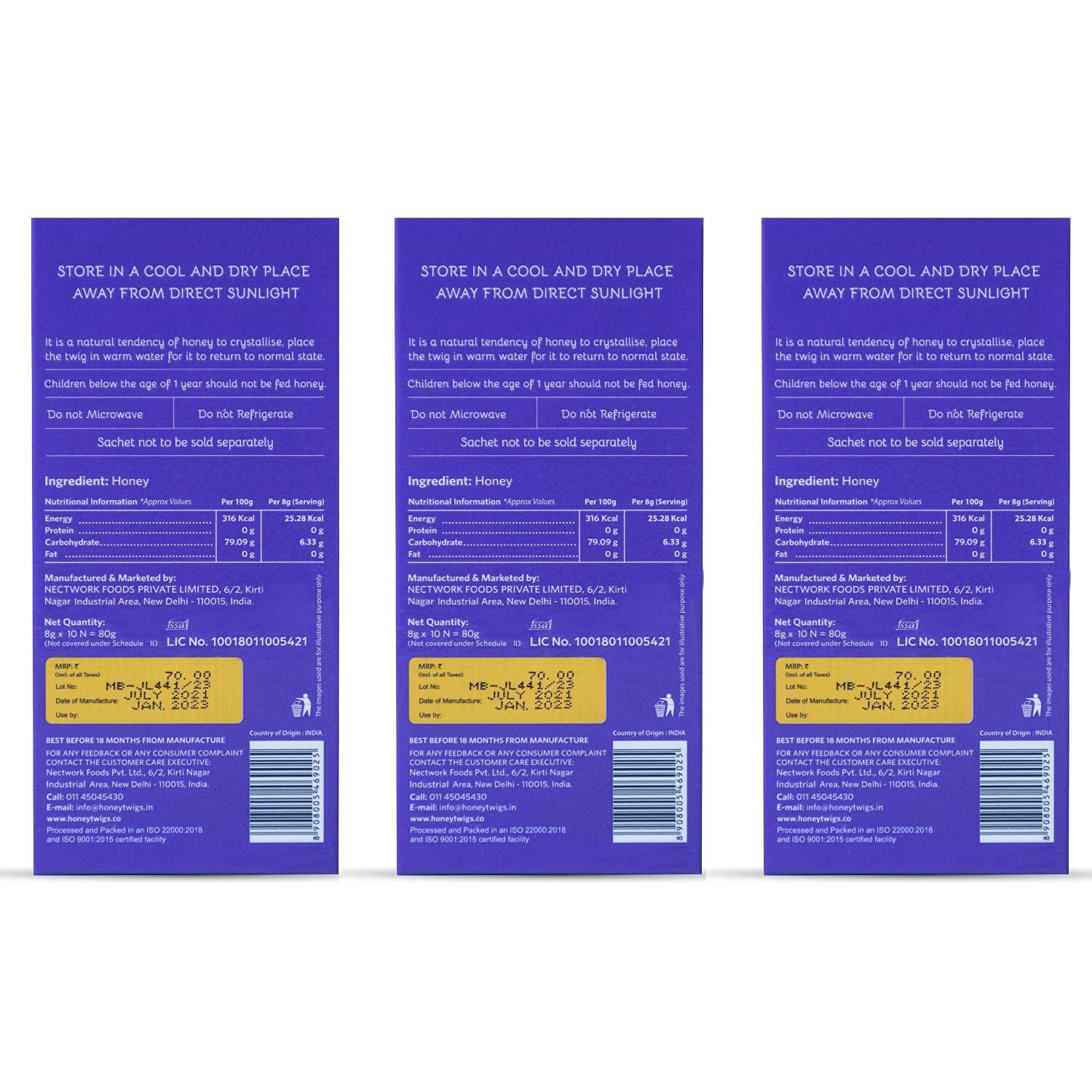 Honey Twigs Himalayan Multiflora Honey, 100% Natural Pure Honey, 240Gms (30 Single Sachets - 80G X 3 Packs) | Grade A Himalayan Honey Zero Additives | Zero Added Sugar | Immunity Booster