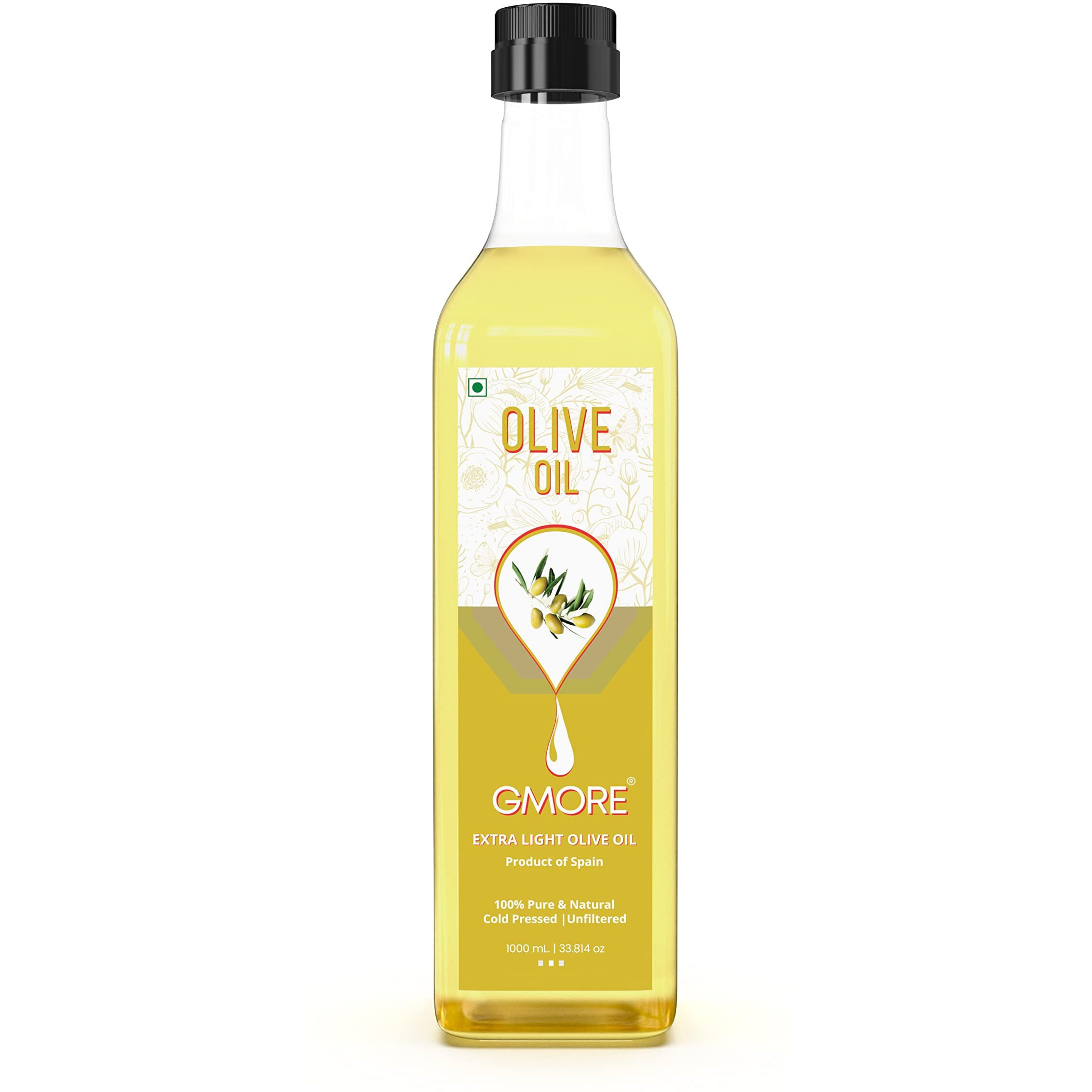 GMORE - Cold Pressed - Extra Light - Olive Oil - Organic - 100% Pure & Natural Olive Oil (1000ml)
