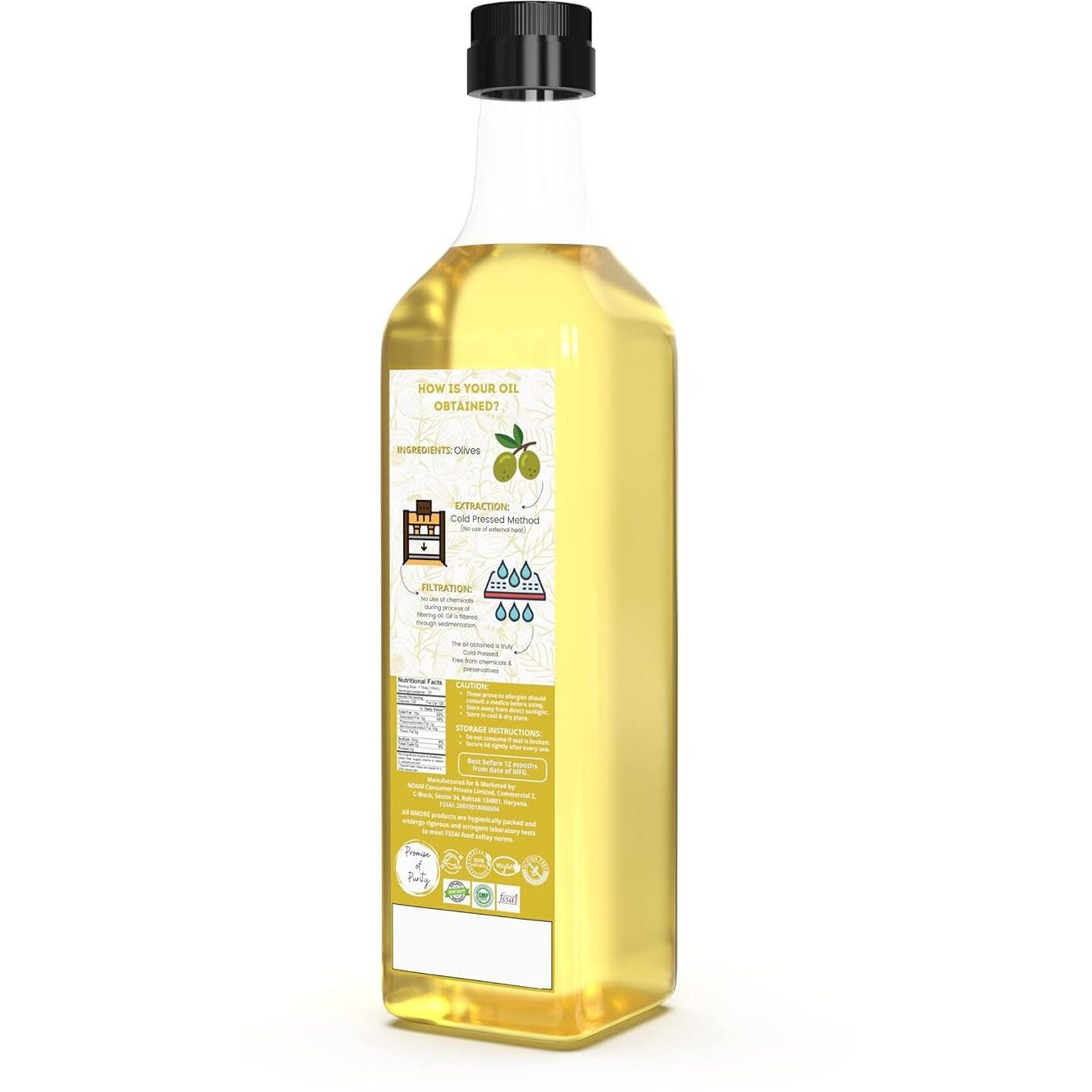 GMORE - Cold Pressed - Extra Light - Olive Oil - Organic - 100% Pure & Natural Olive Oil (1000ml)