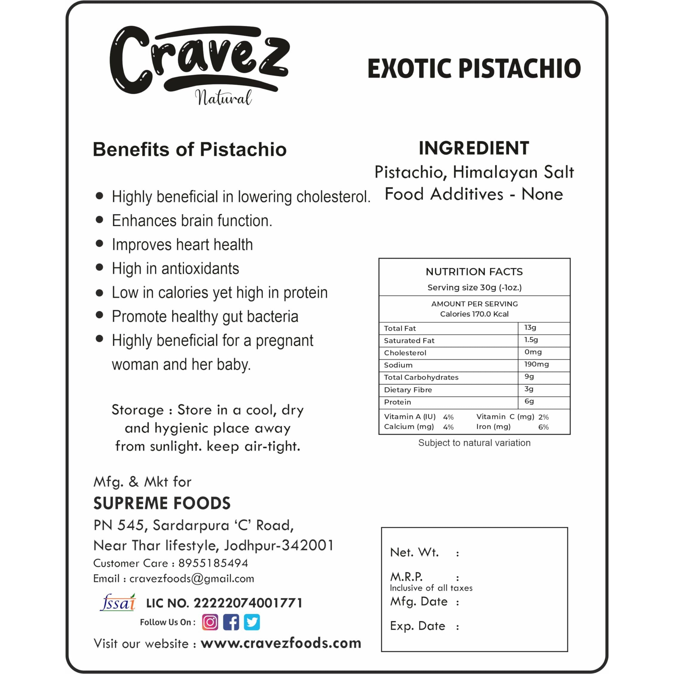 Cravez Premium California Lightly Salted Pistachios 250gm | Pista Dry Fruit | Tasty & Healthy | High in Protein & Dietary Fiber | Gluten Free & Low Calorie Nuts | Boost Immunity | Gluten Free