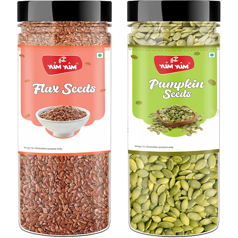 YUM YUM Raw Seeds Combo Pack of 2- Flax 200g, Pumpkin 200g