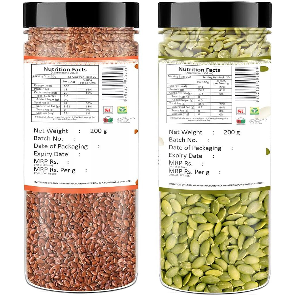 YUM YUM Raw Seeds Combo Pack of 2- Flax 200g, Pumpkin 200g