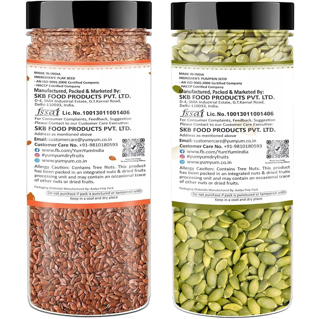 YUM YUM Raw Seeds Combo Pack of 2- Flax 200g, Pumpkin 200g