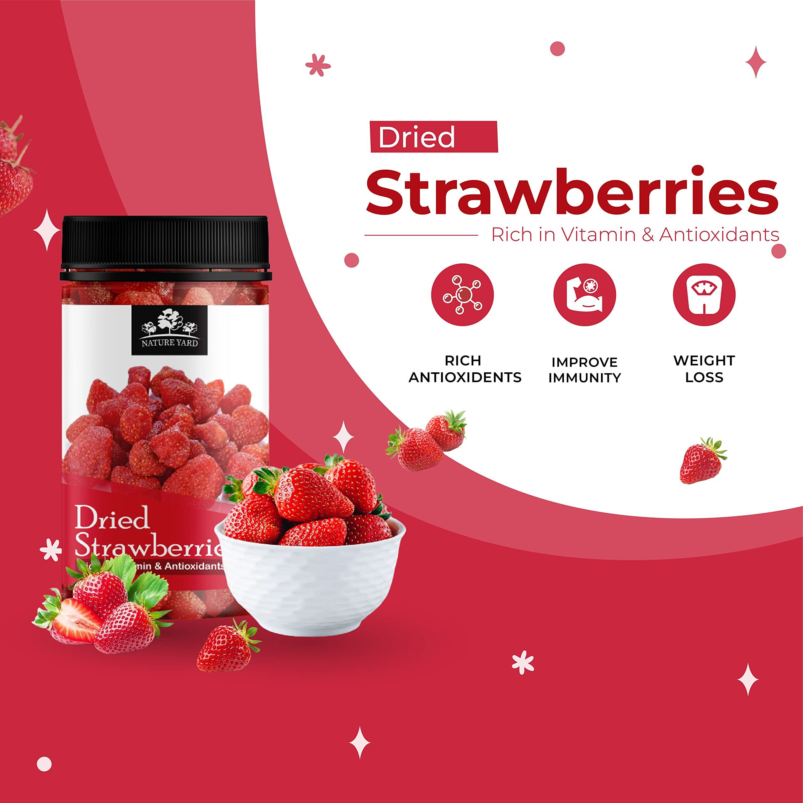NATURE YARD Dried Strawberries - 250gm - Naturally Dehydrated Candied Strawberry dry fruit