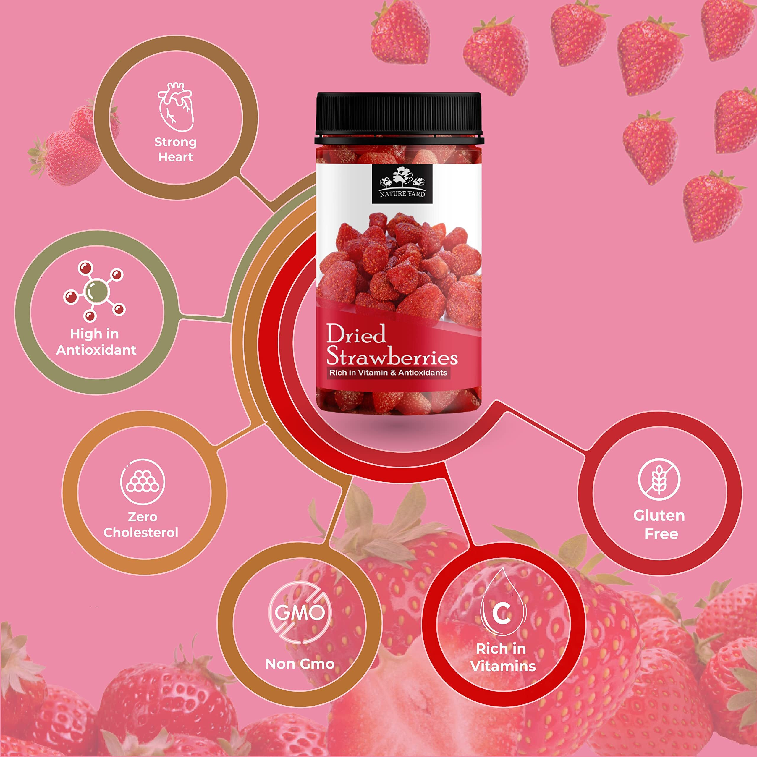 NATURE YARD Dried Strawberries - 250gm - Naturally Dehydrated Candied Strawberry dry fruit