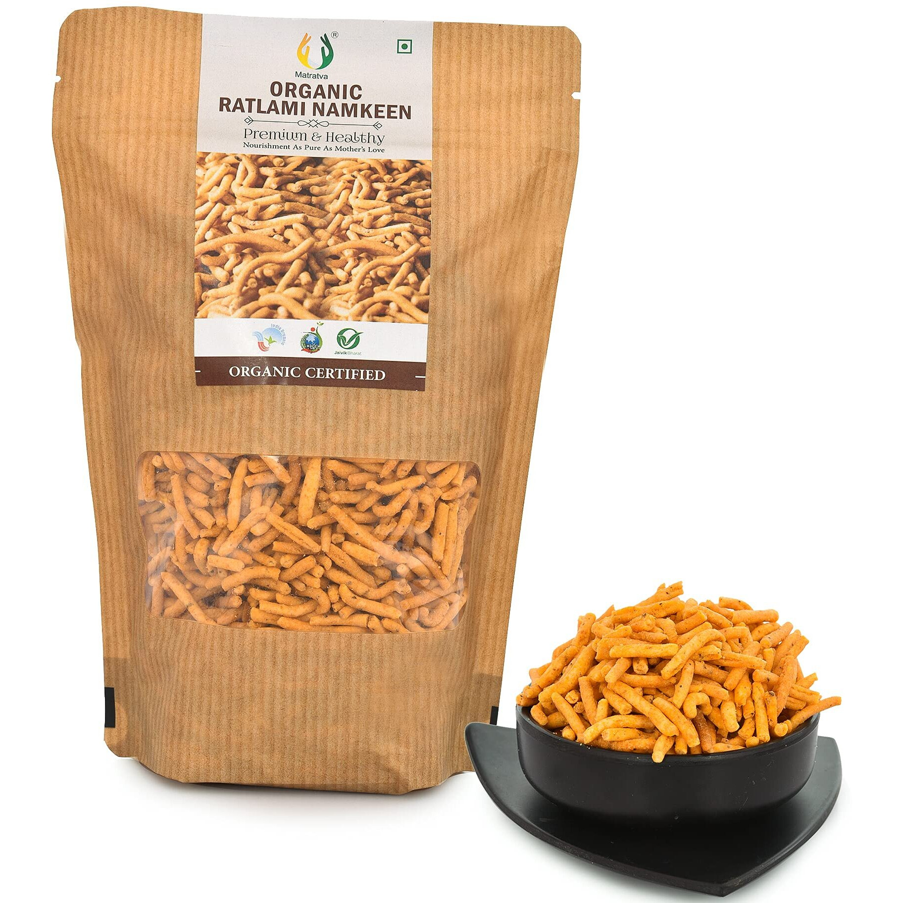 Matratva Organic Ratlami Sev Namkeen 1 kg | Sev Namkeen | Organic Namkeen | Healthy Snack | Fried in Cold Pressed Groundnut Oil | Healthy Indian Snacks | No Preservatives