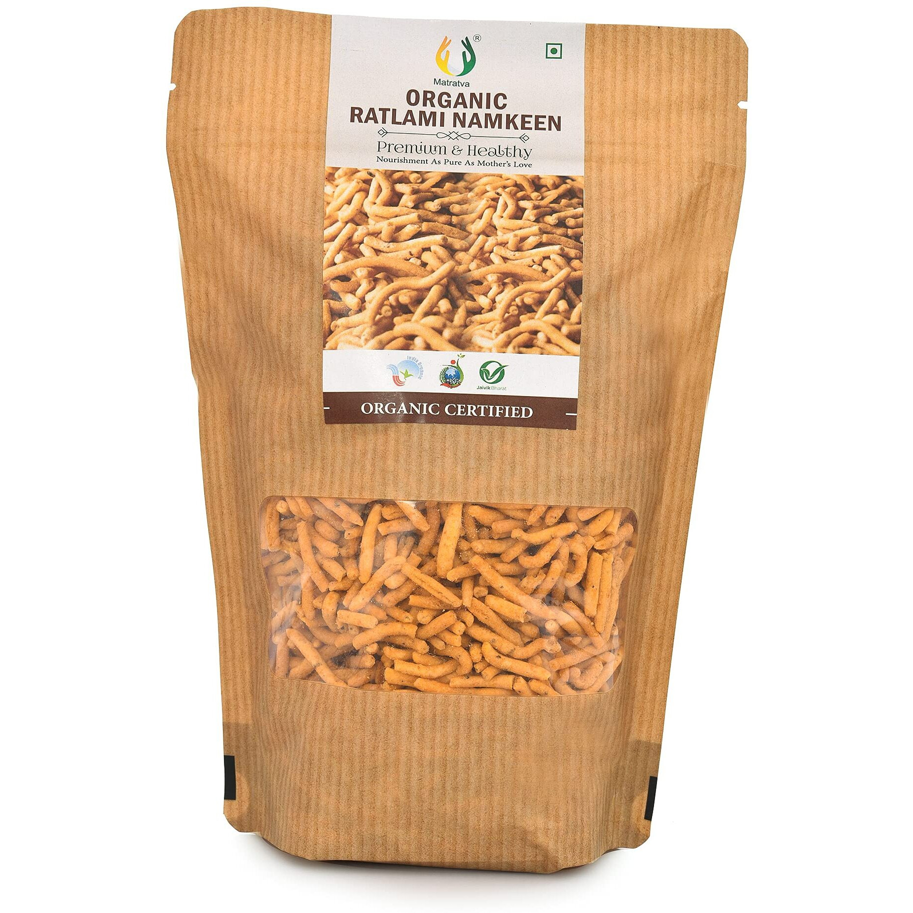 Matratva Organic Ratlami Sev Namkeen 1 kg | Sev Namkeen | Organic Namkeen | Healthy Snack | Fried in Cold Pressed Groundnut Oil | Healthy Indian Snacks | No Preservatives