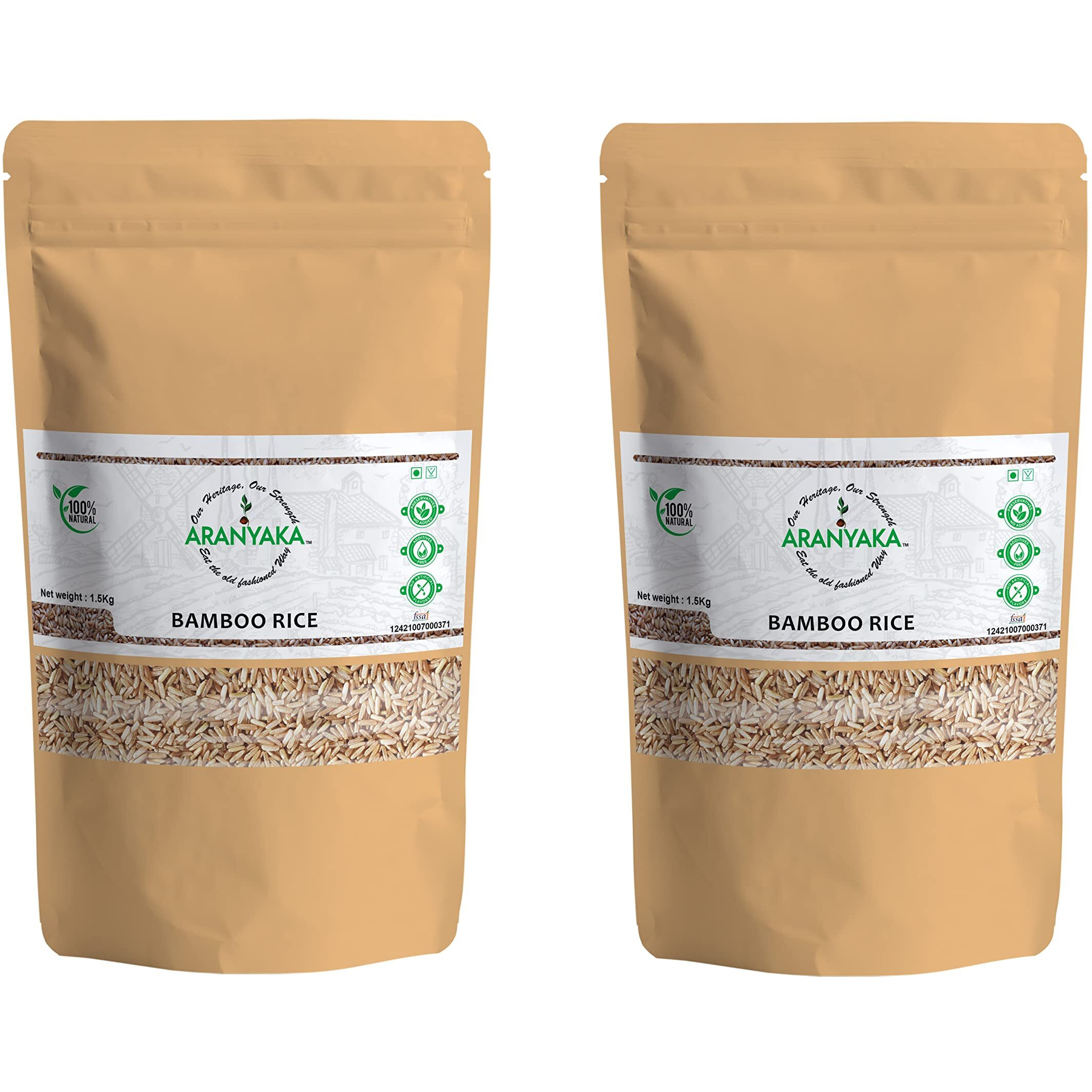 Aranyaka Kerala Wayanadan Forest Wild Bamboo Rice 3 Kg| Mulayari | Small Grain, Raw | Unpolished | (1.5 Kg x 2) |3 kg in Total |