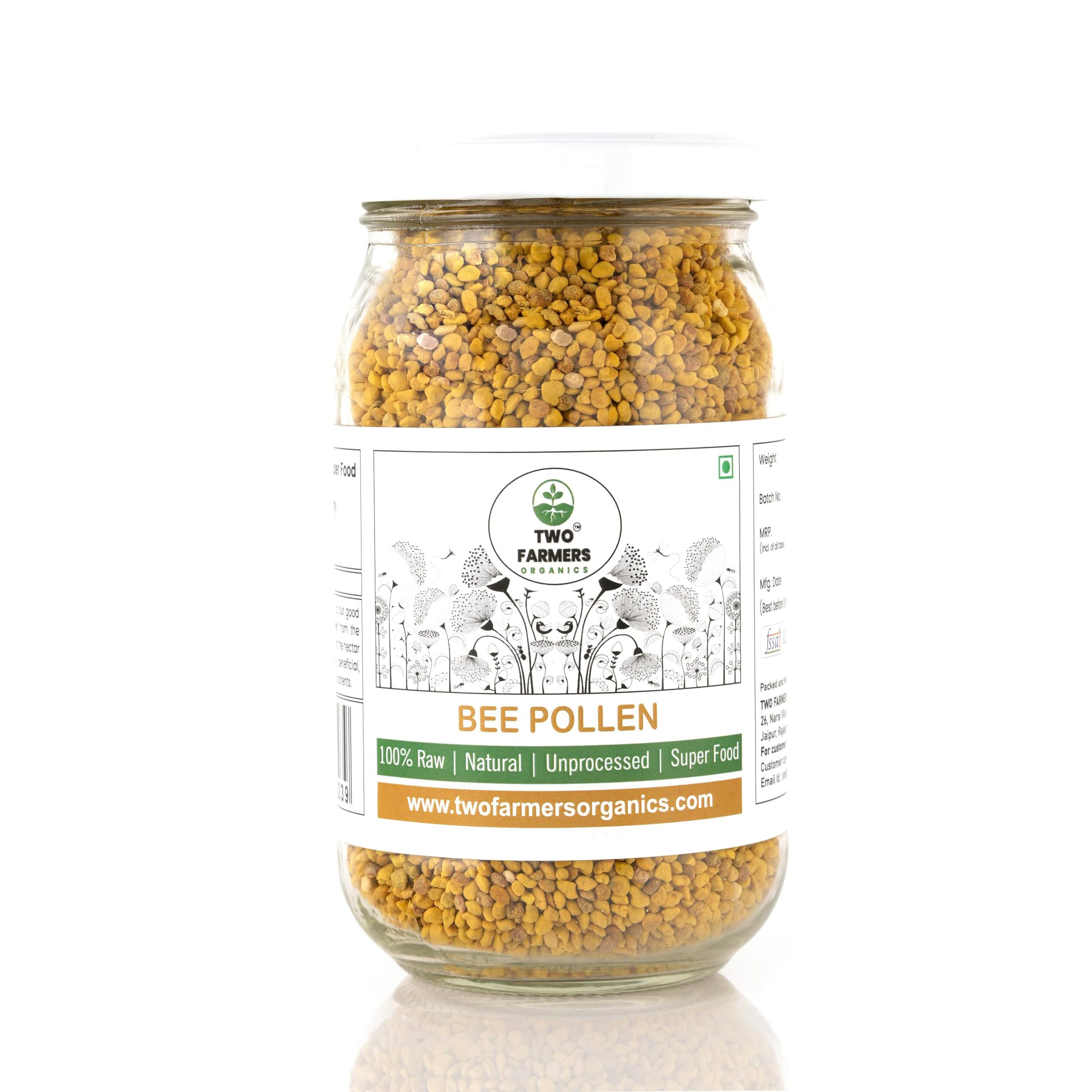 Two Farmers Organics Bee Pollen | Raw & Unprocessed | Plant based Protein | 100gm Glass Jar