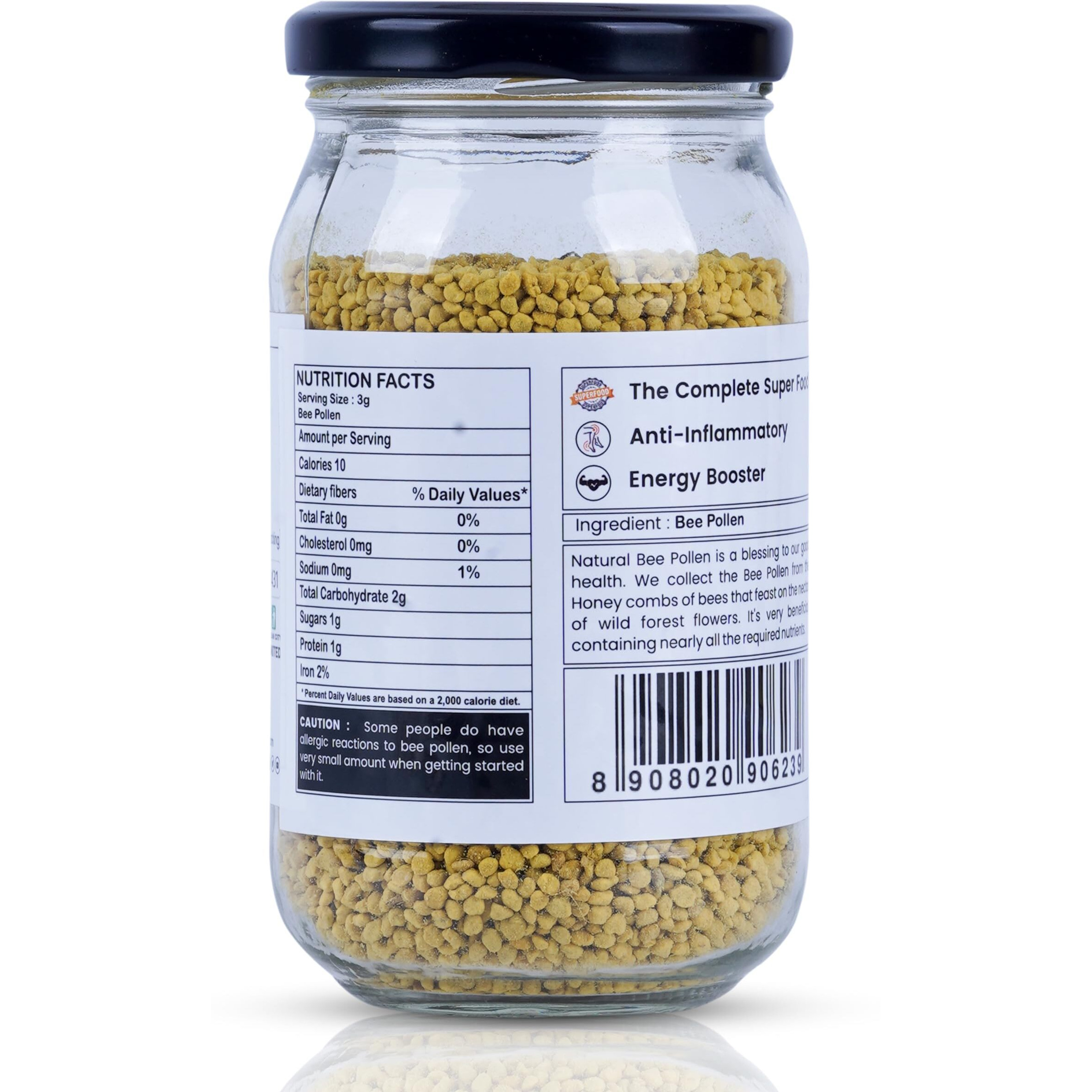 Two Farmers Organics Bee Pollen | Raw & Unprocessed | Plant based Protein | 100gm Glass Jar