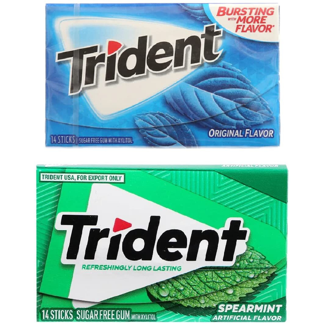 Trident Sugar Free Chewing Gum Original Flavor 14 Sticks, 26 G And Spearmint Flavor 14 Sticks, 26 G