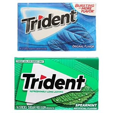 Trident Sugar Free Chewing Gum Original Flavor 14 Sticks, 26 G And Spearmint Flavor 14 Sticks, 26 G